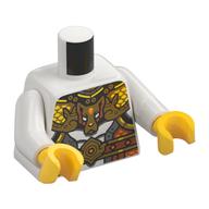 Visuel indicatif Rebrickable de Torse, armure dorée et jaune, tête d'animal, motif : ceinture orange foncé, bras blancs, mains jaunes (Torso, Gold/Yellow Armor, Animal Head, Dark Orange Belt Print, White Arms, Yellow Hands)