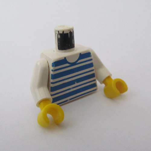 Torse, Motif imprimé rayures bleues horizontales, bras blancs, mains jaunes (Torso, Horizontal Blue Stripes Print, White Arms, Yellow Hands)