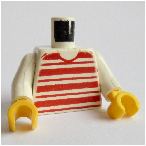 Torse, motif imprimé à rayures horizontales rouges, bras blancs, mains jaunes (Torso, Horizontal Red Stripes Print, White Arms, Yellow Hands)