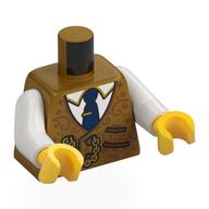 Torse, uniforme conducteur, veste dorée, montre de poche sur chaîne, chemise blanche, cravate bleu foncé avec motif imprimé attache, bras blancs, mains jaunes (Torso, Conductor Uniform, Gold Jacket, Pocket Watch on Chain, White Shirt, Dark Blue Tie with Clip Print, White Arms, Yellow Hands)