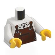 Visuel indicatif Rebrickable de Torse, tablier brun rougeâtre, poche, motif imprimé chemise blanche, bras blancs, mains jaunes (Torso, Reddish Brown Apron, Pocket, White Shirt Print, White Arms, Yellow Hands)