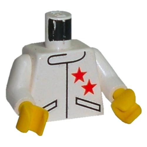 Torse, veste de course avec deux étoiles veste motif imprimé, bras blancs, mains jaunes (Torso, Racing Jacket with Two Stars Jacket Print, White Arms, Yellow Hands)