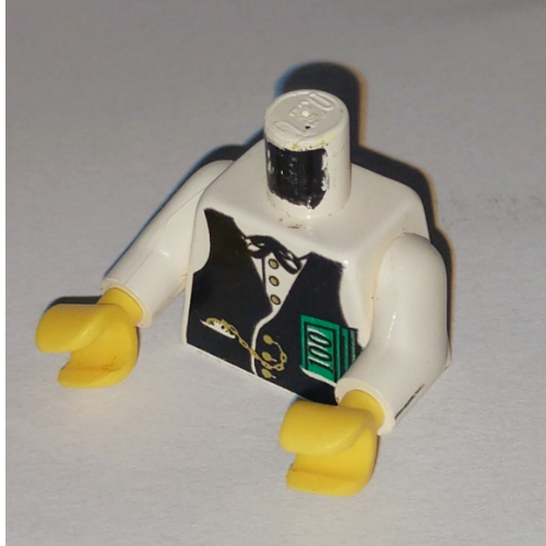 Visuel indicatif Rebrickable de Torse, gilet, or et 100 billets motif imprimé (banquier), bras blancs, mains jaunes (Torso, Vest, Gold Fob and $100 Bills Print (Banker), White Arms, Yellow Hands)