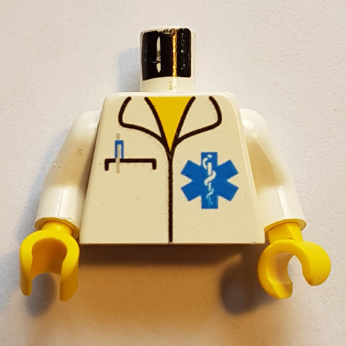 Torse, emt étoile de vie, col ouvert, poche et stylo motif imprimé, bras blancs, mains jaunes (Torso, EMT Star of Life, Open Collar, Pocket and Pen Print, White Arms, Yellow Hands)