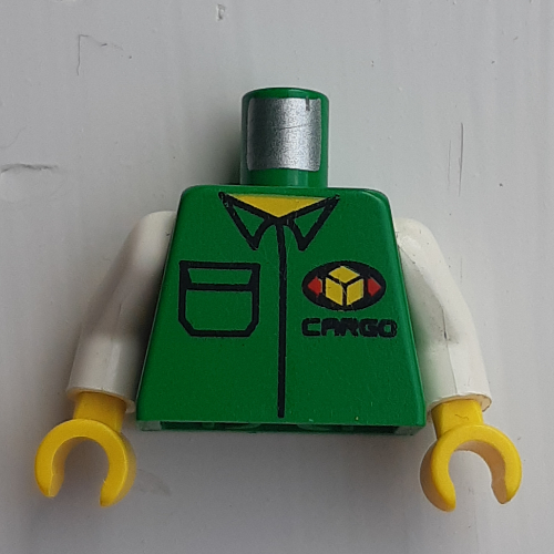 Torse, Chemise avec Cargo Logo imprimé, bras blancs, mains jaunes (Torso, Shirt with Cargo Logo Print, White Arms, Yellow Hands)