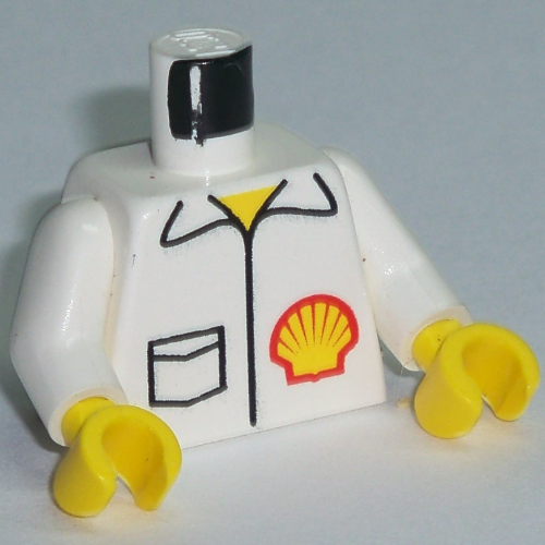 Torse, veste avec logo et poche motif imprimé, bras blancs, mains jaunes (Torso, Jacket with Shell Logo and Pocket Print, White Arms, Yellow Hands)