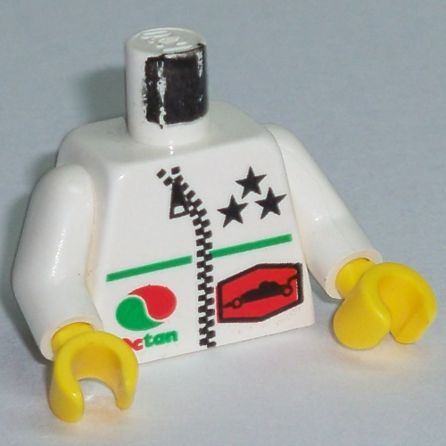 Torse, logo Octan et motif imprimé 3 étoiles et fermeture à glissière, bras blancs, mains jaunes (Torso, Octan Logo and 3 Stars and Zipper Print, White Arms, Yellow Hands)