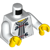 Torse, fermoirs dragon et cravates rouges devant et dragon dos imprimé, bras blancs, mains jaunes (Torso, Dragon Clasps and Red Ties Front and Dragon Back Print, White Arms, Yellow Hands)