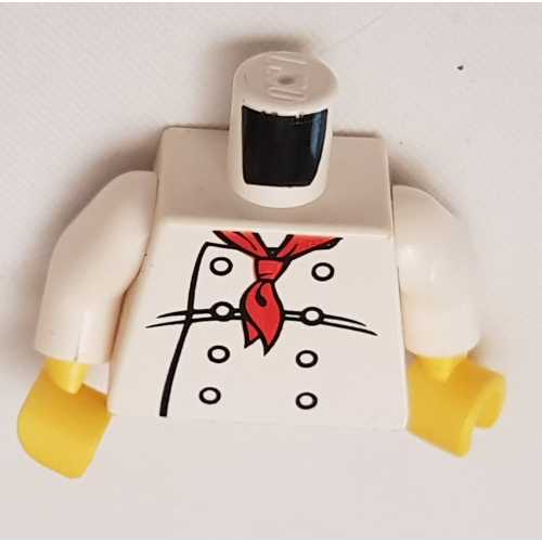 Torse, chef avec 8 boutons, long foulard rouge / '2011 The LEGO Store Toronto, Canada' motif imprimé, bras blancs, mains jaunes (Torso, Chef with 8 Buttons, Long Red Neckerchief / '2011 The LEGO Store Toronto, Canada' Print, White Arms, Yellow Hands)