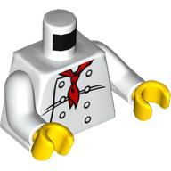 Torse, chef avec 8 boutons, long foulard rouge motif imprimé, bras blancs, mains jaunes (Torso, Chef with 8 Buttons, Long Red Neckerchief Print, White Arms, Yellow Hands)