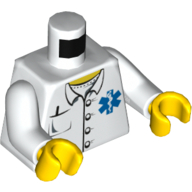 Torse, emt étoile de vie, col ouvert, boutons, stylo de poche motif imprimé, bras blancs, mains jaunes (Torso, EMT Star of Life, Open Collar, Buttons, Pocket Pen Print, White Arms, Yellow Hands)