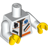 Torse, Hôpital EMT étoile de la vie, fermeture à glissière, poches zippées, motif imprimé Radio, bras blancs, mains jaunes (Torso, Hospital EMT Star of Life, Zipper, Zippered Pockets, Radio Print, White Arms, Yellow Hands)