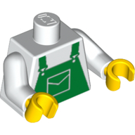Torse, salopette Motif imprimé vert, bras blancs, mains jaunes (Torso, Overalls Green Print, White Arms, Yellow Hands)