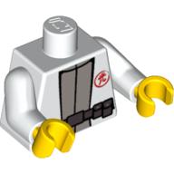 Visuel indicatif Rebrickable de Torse, robe, Symbole rouge, Sous-chemise gris pâle et motif imprimé ceinture noire, bras blancs, mains jaunes (Torso, Robe, Red Symbol, Light Bluish Gray Undershirt and Black Belt Print, White Arms, Yellow Hands)