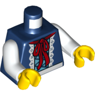 Torse, chemisier avec garniture en dentelle blanche et motif imprimé ruban rouge foncé, bras blancs, mains jaunes (Torso, Blouse with White Lace Trim and Dark Red Ribbon Print, White Arms, Yellow Hands)