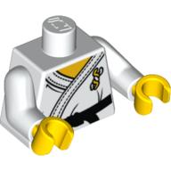 Torse, Uniforme de karaté avec motif imprimé ceinture noire, bras blancs, mains jaunes (Torso, Karate Uniform with Black Belt Print, White Arms, Yellow Hands)
