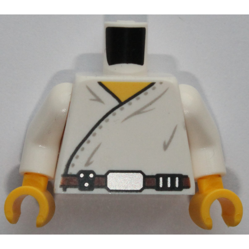 Visuel indicatif Rebrickable de Torse, tunique enveloppante et ceinture utilitaire sur le devant et le dos motif imprimé, bras blancs, mains jaunes (Torso, Wrap-Around Tunic and Utility Belt on Front and Back Print, White Arms, Yellow Hands)