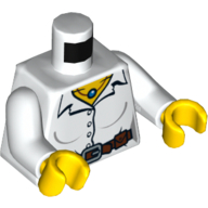 Torse, chemisier avec boutons, ceinture et collier motif imprimé, bras blancs, mains jaunes (Torso, Blouse with Buttons, Belt and Necklace Print, White Arms, Yellow Hands)