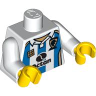 Torse, chemise de football, motif : logo Octan et rayures bleu clair, bras blancs, mains jaunes (Torso, Soccer Shirt, Octan Logo and Light Blue Stripes Print, White Arms, Yellow Hands)