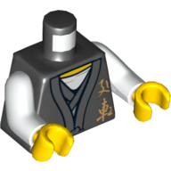 Visuel indicatif Rebrickable de Torse, robe, Or Personnages Asiatiques / Dragon Retour imprimé, bras blancs, mains jaunes (Torso, Robe, Gold Asian Characters / Dragon Back Print, White Arms, Yellow Hands)