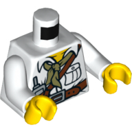 Visuel indicatif Rebrickable de Torse, chemise avec poche, foulard, ceinture et Radio motif imprimé, bras blancs, mains jaunes (Torso, Shirt with Pocket, Scarf, Belt and Radio Print, White Arms, Yellow Hands)