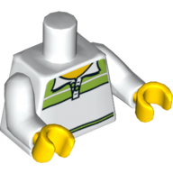 Visuel indicatif Rebrickable de Torse, Polo de tennis avec motif imprimé vert citron, bras blancs, mains jaunes (Torso, Tennis Polo Shirt with Lime Print, White Arms, Yellow Hands)