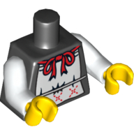 Visuel indicatif Rebrickable de Torse, Tablier blanc avec motif imprimé ruban rouge, bras blancs, mains jaunes (Torso, White Apron with Red Ribbon Print, White Arms, Yellow Hands)