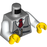 Torse, chemise avec gilet à rayures, cravate rouge et montre de poche motif imprimé, bras blancs, mains jaunes (Torso, Shirt with Pinstriped Vest, Red Tie and Pocket Watch Print, White Arms, Yellow Hands)