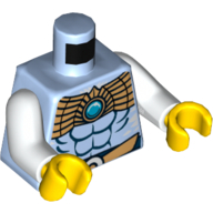 Visuel indicatif Rebrickable de Torse, armure, contour des muscles et motif imprimé collier Chi or, bras blancs, mains jaunes (Torso, Armor, Muscles Outline and Gold Chi Collar Print, White Arms, Yellow Hands)
