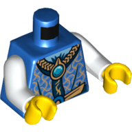 Visuel indicatif Rebrickable de Torse, robe avec collier or et bleu foncé et chi motif imprimé bijou, bras blancs, mains jaunes (Torso, Robe with Gold and Dark Blue Collar and Chi Jewel Print, White Arms, Yellow Hands)