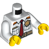 Torse, chemise de chef de feu avec cravate, insigne de logo de feu et motif imprimé ceinture, bras blancs, mains jaunes (Torso, Fire Chief Shirt with Tie, Fire Logo Badge and Belt Print, White Arms, Yellow Hands)
