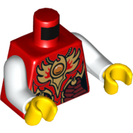 Torse, gilet avec armure rouge foncé et or avec des écailles et feu chi emblème motif imprimé, bras blancs, mains jaunes (Torso, Vest with Dark Red and Gold Armor with Scales and Fire Chi Emblem Print, White Arms, Yellow Hands)