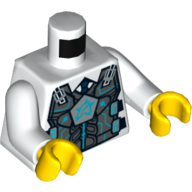 Torse, gilet pare-balles avec logo Ultra Agents sur chemise et motif imprimé cravate bleue, bras blancs, mains jaunes (Torso, Bulletproof Vest with Ultra Agents Logo over Shirt and Blue Tie Print, White Arms, Yellow Hands)