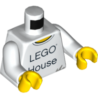 Visuel indicatif Rebrickable de Torse, 'LEGO House' / Logo LEGO Arrière imprimé, bras blancs, mains jaunes (Torso, 'LEGO House' / LEGO Logo Back Print, White Arms, Yellow Hands)