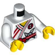 Visuel indicatif Rebrickable de Torse, robe avec bord rouge, Ceinture de ceinture rouge noué avec motif imprimé Shuriken argent, bras blancs, mains jaunes (Torso, Robe with Red Trim, Tied Red Sash Belt with Silver Shuriken Print, White Arms, Yellow Hands)