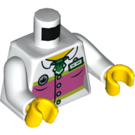 Torse, chemisier avec boutons, panneau rose foncé et badge motif imprimé, bras blancs, mains jaunes (Torso, Blouse with Buttons, Dark Pink Panel and Name Badge Print, White Arms, Yellow Hands)