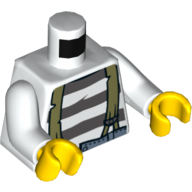 Torse, chemise de prison avec des rayures gris bleuâtre foncé et bretelles motif imprimé, bras blancs, mains jaunes (Torso, Prison Shirt with Dark Bluish Gray Stripes and Suspenders Print, White Arms, Yellow Hands)