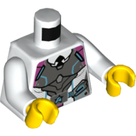 Torse, armure avec rose foncé et Azur moyen plaque, logo Ultra Agents sur chemise et motif imprimé cravate noire, bras blancs, mains jaunes (Torso, Armor with Dark Pink and Medium Azure Plate, Ultra Agents Logo over Shirt and Black Tie Print, White Arms, Yellow Hands)