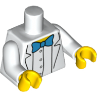 Visuel indicatif Rebrickable de Torse, blouse de laboratoire, chemise blanche, noeud papillon bleu imprimé, bras blancs, mains jaunes (Torso, Lab Coat, White Shirt, Azure Bow Tie Print, White Arms, Yellow Hands)