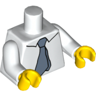 Visuel indicatif Rebrickable de Torse, chemise, avec motif imprimé cravate bleu sable, bras blancs, mains jaunes (Torso, Shirt, with Sand Blue Tie Print, White Arms, Yellow Hands)