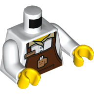 Torse, chemise avec tablier brun rougeâtre avec tasse à café, étiquette de nom, motif imprimé ombre gris bleuté clair, bras blancs, mains jaunes (Torso, Shirt with Reddish Brown Apron with Coffee Mug, Name Tag, Light Bluish Gray Shadowing Print, White Arms, Yellow Hands)