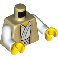 Visuel indicatif Rebrickable de Torse, robe sur blanc motif imprimé sous-robe, bras blancs, mains jaunes (Torso, Robe over White Under-robe Print, White Arms, Yellow Hands)