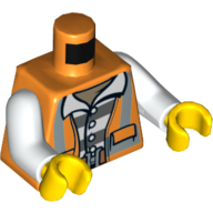 Torse, Gilet de sécurité avec bandes réfléchissantes, ouvert sur Chemise prison rayée gris foncé et blanc / Dynamite en motif imprimé ceinture, bras blancs, mains jaunes (Torso, Safety Vest with Reflective Stripes, Open over Dark Bluish Gray and White Striped Prison Shirt / Dynamite in Belt Print, White Arms, Yellow Hands)