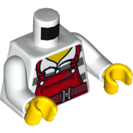 Visuel indicatif Rebrickable de Torse, salopette, chemise rouge sur prison / pinceau sur motif imprimé dos, bras blancs, mains jaunes (Torso, Overalls, Red over Prison Shirt / Paintbrush on Back Print, White Arms, Yellow Hands)