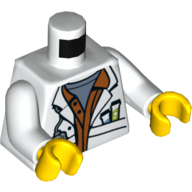 Torse, Manteau de laboratoire avec sous-vêtement et tubes à essai bleu sable et Radio dans le motif imprimé de poches, bras blancs, mains jaunes (Torso, Lab Coat with Sand Blue Undershirt and Test Tubes and Radio in Pockets Print, White Arms, Yellow Hands)