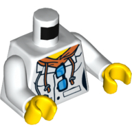 Torse, veste avec col cranté ouvert sur le sweat à capuche, cordons et lunettes de soleil motif imprimé, bras blancs, mains jaunes (Torso, Jacket with Open Notched Collar over Hoodie, Drawstrings and Sunglasses Print, White Arms, Yellow Hands)