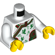 Torse, robe avec garniture rouge et vert orné, Oiseaux et fleurs motif imprimé, bras blancs, mains jaunes (Torso, Robe with Ornate Red and Green Trim, Birds and Flowers Print, White Arms, Yellow Hands)