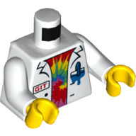 Visuel indicatif Rebrickable de Torse, blouse de laboratoire 'GIT', crayon, chemise arc-en-ciel imprimé, bras blancs, mains jaunes (Torso, Lab Coat 'GIT', Pencil, Rainbow Shirt Print, White Arms, Yellow Hands)