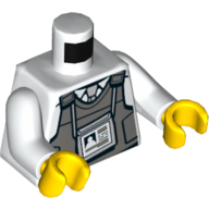 Visuel indicatif Rebrickable de Torse, gilet, Radio, ID Étiquette motif imprimé (Police), bras blancs, mains jaunes (Torso, Vest, Radio, ID Tag Print (Police), White Arms, Yellow Hands)