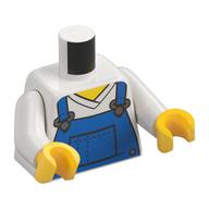 Torse, chemise à col en V avec salopette bleue, ligne horizontale en pointillés sur le motif imprimé poche avant, bras blancs, mains jaunes (Torso, V-Neck Shirt with Blue Overalls, Dotted Horizontal Line on Front Pocket Print, White Arms, Yellow Hands)
